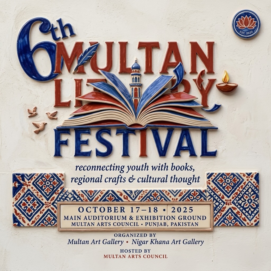 6th Multan Literary Festival poster - 17–18 October 2025 at Multan Arts Council